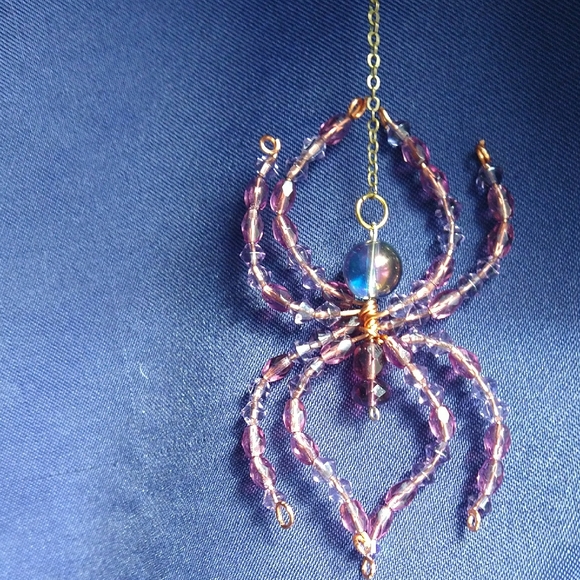 Hand Crafted Jewelry - Hand Crafted Purple Beaded Spider Pendant